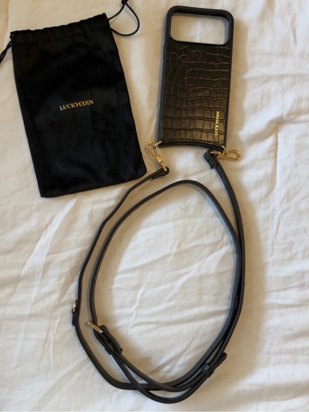 Lucky Brand Black Croc-Embossed Leather Phone Case with strap